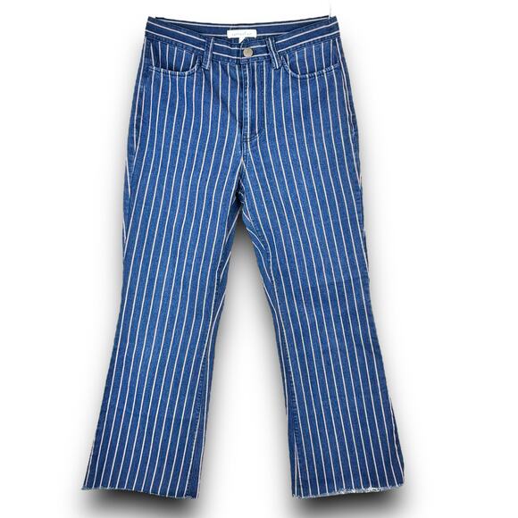 Current Air Cropped Mid Rise Bootcut Jeans Blue Red White Stripes Lightweight XS - Picture 1 of 7